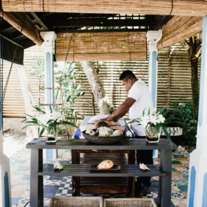 Couples outdoor spa experience in tropical Zanzibar